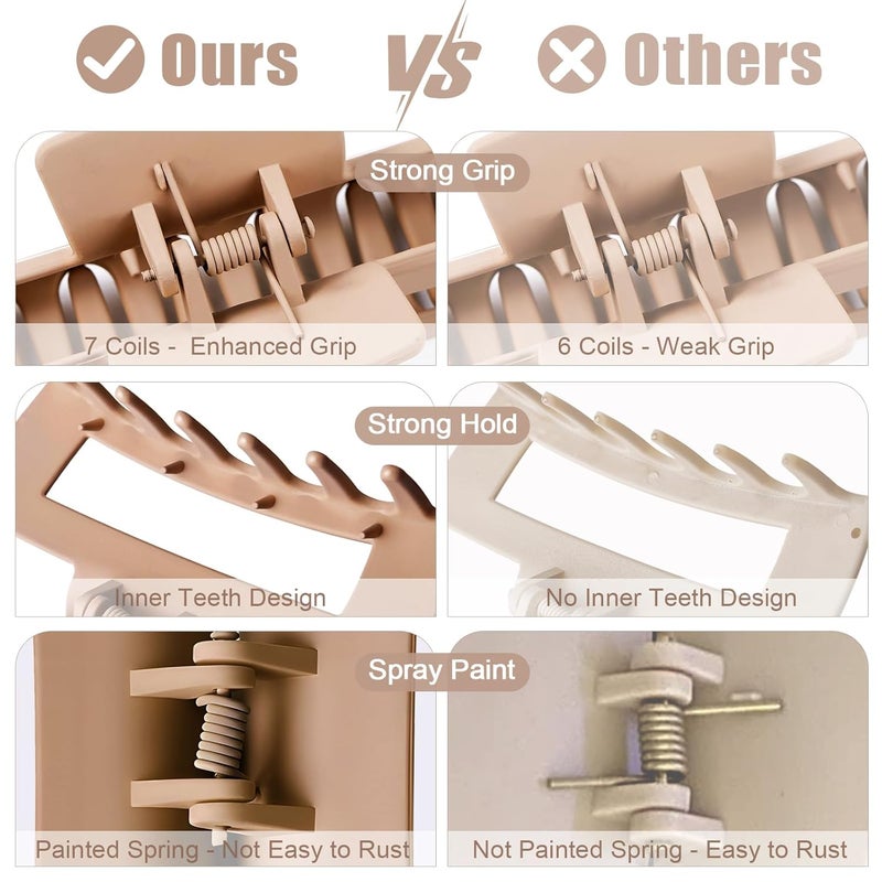 TOCESS Hair Claw Clips for Women - 8PK Large Neutral Matte Square Jumbo Hair Clips for Thick, Thin, Long, Short, Curly Hair Girls, Big Jaw Clip Set for Daily Use - Image 2